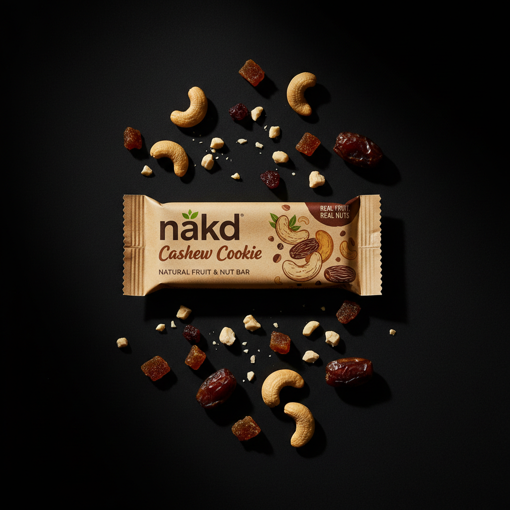 Barre Nakd Cashew Cookie fond noir premium